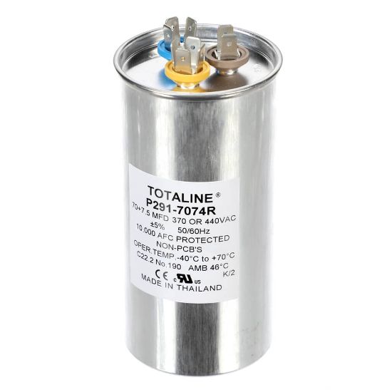 Picture of Carrier P291-7074R Run Cap Rnd 440V 70/7.5 Mfd