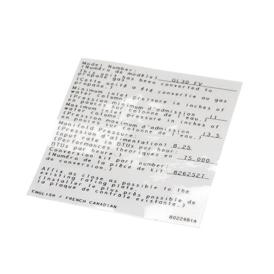 Picture of Frymaster 8022981 Label Conv Nat To Pro G L30 Fv