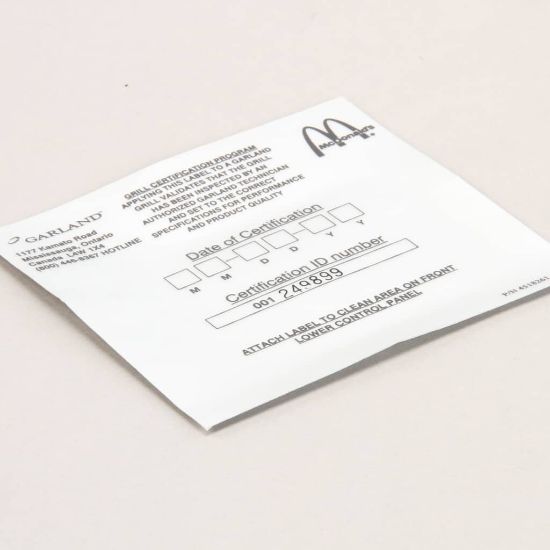 Picture of Garland 4518261 Label Cert.row